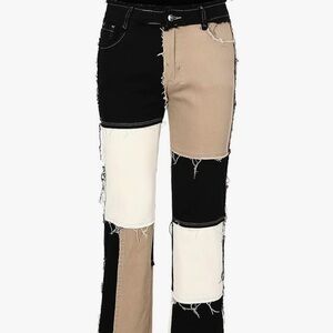 Women's High Waisted Stretch Patchwork Straight Jeans Sexy Denim Pants